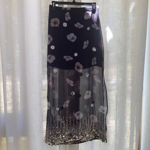 Metallic Sequence Sheer Lined Floral Skirt